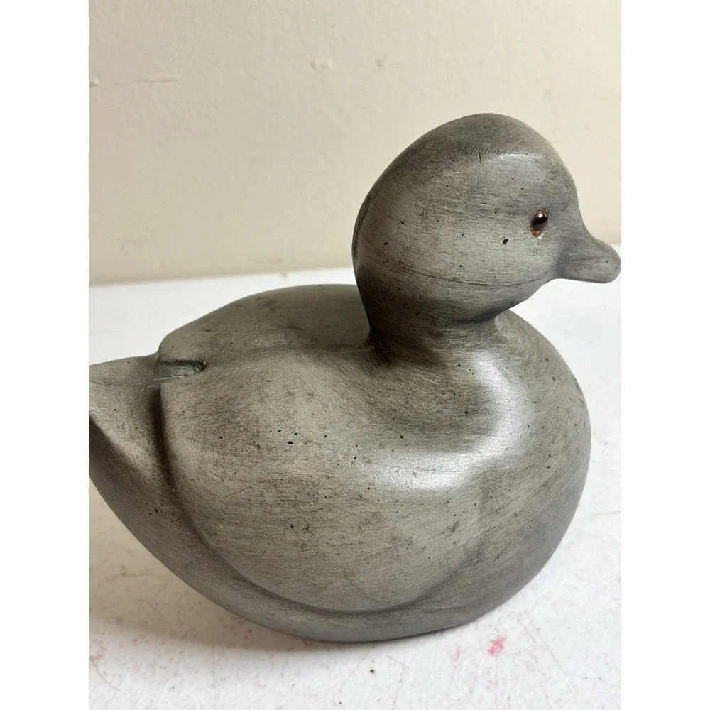 Chubby Swimming RESIN Wood LOOK Duck Figurine Grey Fat Figurine